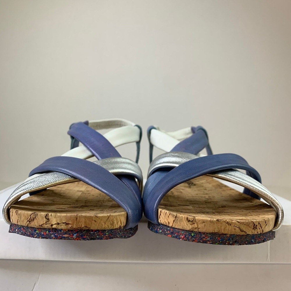 Josef Seibel Womens Henriette Sandal Blue Silver Cross Over Strap Flat Sz 6.5/37 - Picture 4 of 13